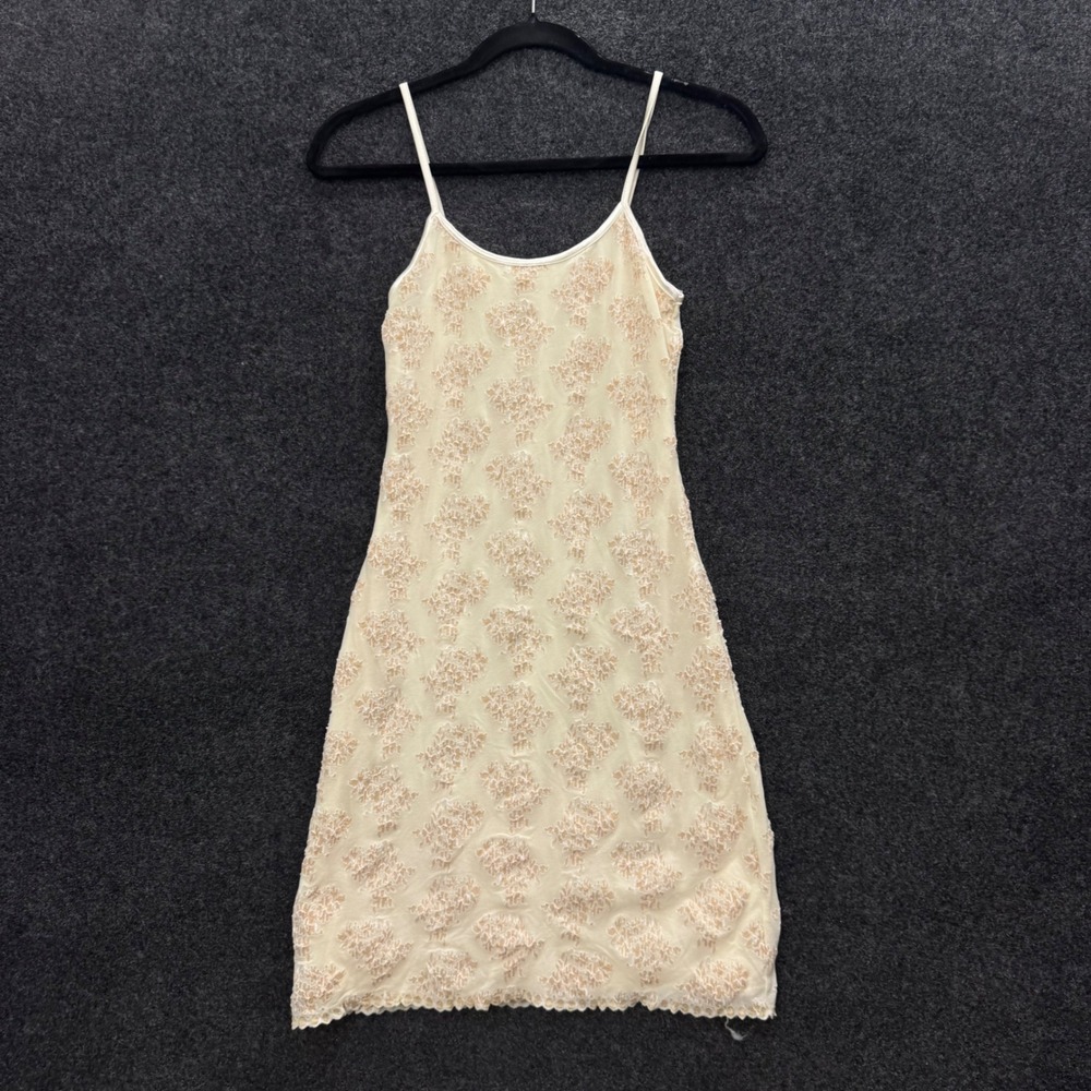 Vintage Flu-Flu Cream Floral Burnout Mini Dress Spaghetti Strap Medium USA Made